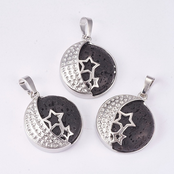 

PandaHall Natural Lava Rock Pendants, with Brass Findings, Flat Round with Star, Platinum, 26x23x9mm, Hole: 5x7mm Lava Rock Flat Round