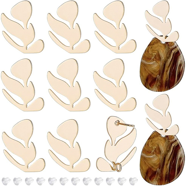 

PandaHall BENECREAT 10Pcs Brass Stud Earring Findings, with Vertical Loops and 40Pcs Plastic Ear Nuts, Leaf, Nickel Free, Real 18K Gold...
