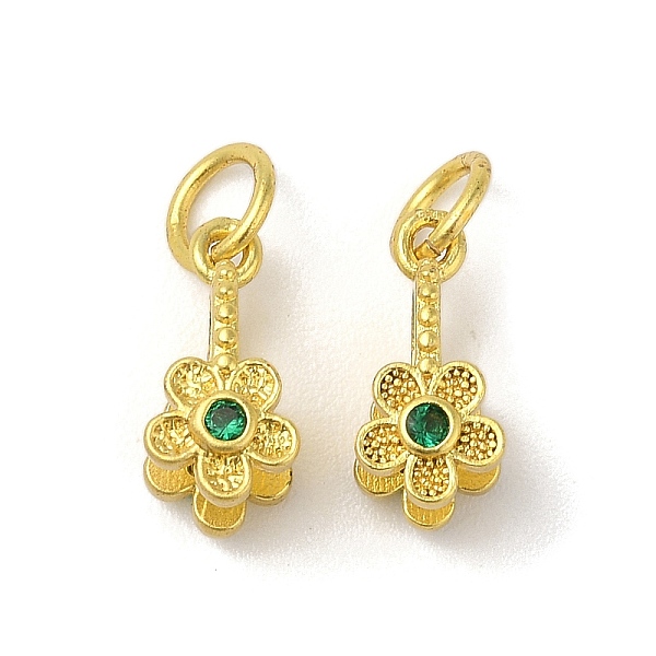 

PandaHall Brass Micro Pave Cubic Zirconia Peg Bails Pendants, Long-Lasting Plated, Lead Free & Cadmium Free, Flower, Matte Gold Color..., Green