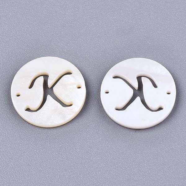 

PandaHall Natural Freshwater Shell Links Connectors, Flat Round with Letter, Letter.K, 14.5x1.5mm, Hole: 0.9mm Shell Letter K