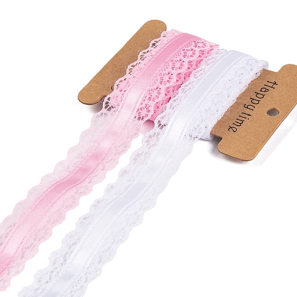 

PandaHall 4 Yards 2 Colors Polyester Lace Trim, Flower Lace Ribbon, White, Pearl Pink, 1-1/8 inch(28mm), 2 yards/color Polyester Flower
