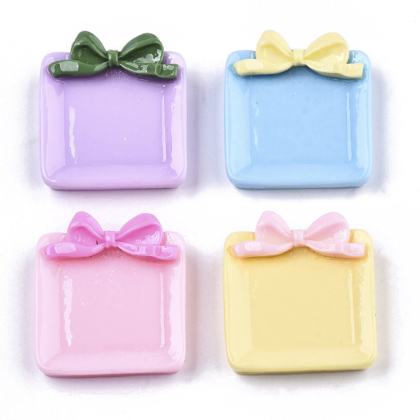 

PandaHall Opaque Resin Cabochons, Square with Bowknot, Mixed Color, 29x26x8~9mm Resin Square Multicolor