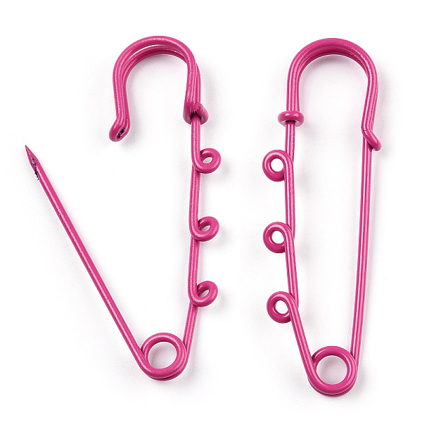 

PandaHall Spray Painted Iron Brooch Findings, Kilt Pins with Triple Loops, Camellia, 59x18x6mm, Hole: 2mm Iron Pink