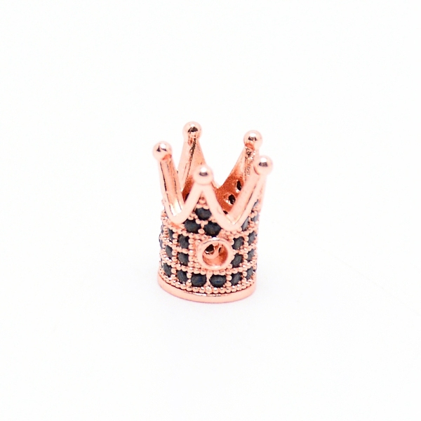 

PandaHall Brass Micro Pave Cubic Zirconia Beads, Crown, Black, Rose Gold, 12x10mm, Hole: 1.8mm Brass+Cubic Zirconia Crown Black