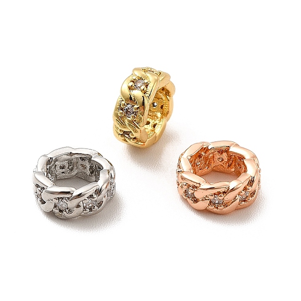 

PandaHall Rack Plating Brass Micro Pave Cubic Zirconia European Beads, Large Hole Beads, Long-Lasting Plated, Lead Free & Cadmium Free, Curb..., Clear