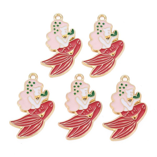 

PandaHall Alloy Enamel Pendants, Cadmium Free & Nickel Free & Lead Free, Light Gold, Mermaid, Crimson, 29.5x19.5x1.5mm, Hole: 1.5~1.6mm..., Pink