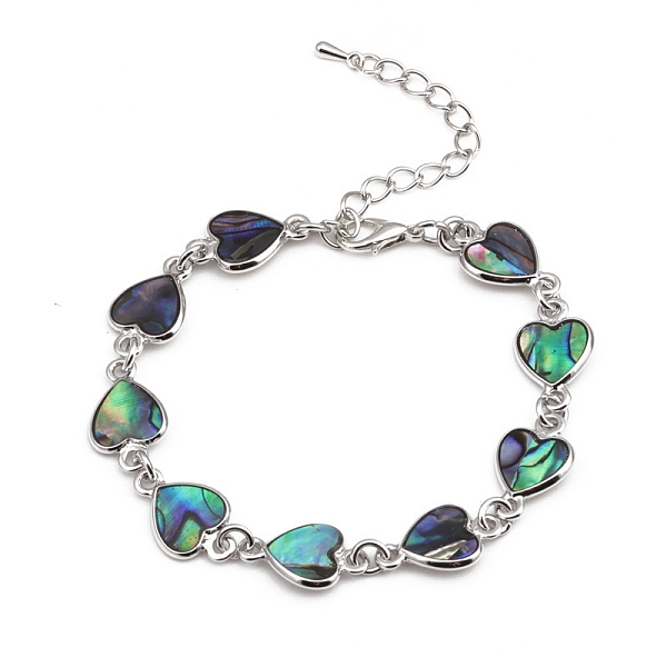 

PandaHall Natural Shell Link Chain Bracelet for Women, Heart, 7-1/2 inch(19cm) Shell Heart