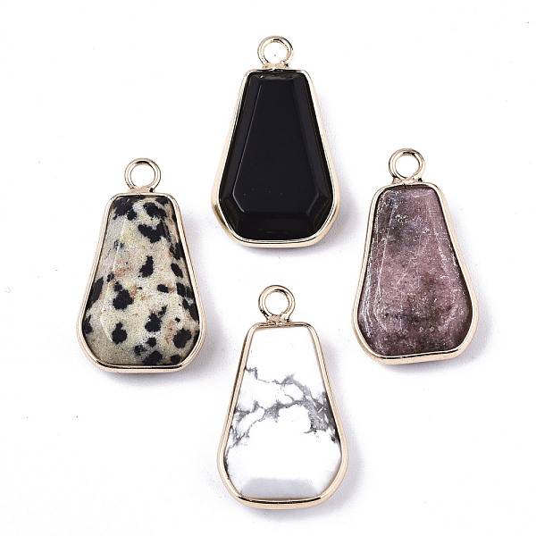 

PandaHall Natural & Synthetic Mixed Gemstone/Glass Pendants, with Light Gold Plated Brass Edge and Loop, Trapezoid, Faceted, Mixed Color..., Multicolor