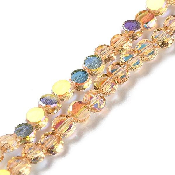 

PandaHall Transparent Electroplate Glass Beads Strands, AB Color, Faceted Flat Round, BurlyWood, 6x3mm, Hole: 1.2mm, about 98~100pcs/strand..., Orange
