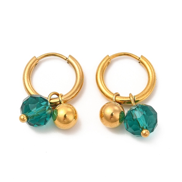 

PandaHall Glass Round Beaded Charms Dangle Hoop Earrings, Vacuum Plating 304 Stainless Steel Jewelry for Women, Golden, 21mm, Pin: 0.9mm..., Green