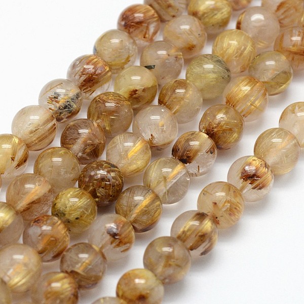 PandaHall Grade AA Natural Gold Rutilated Quartz Beads Strands, Round, 6mm, Hole: 0.8mm, about 66pcs/strand, 15.75 inch(40cm) Rutilated...