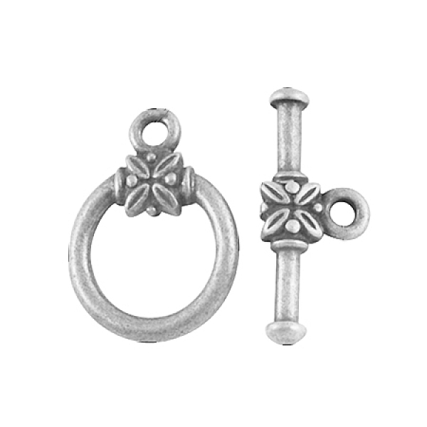 PandaHall Alloy Toggle Clasps, Lead Free, Donut, Antique Silver, Donut: 18x14x4mm, Hole: 2.5mm, Bar: 22x9x4mm, Hole: 2.5mm Alloy Donut