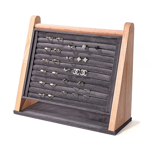 

PandaHall Multi Slot Velvet Slant Back Ring Organizer Stands, with Wood Base, for Rings, Earrings Display, Gray, 31x11.5x27cm Velvet Gray