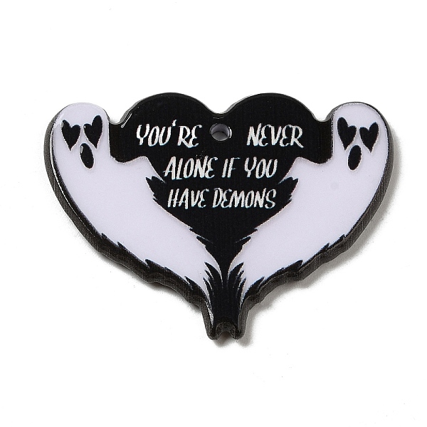 

PandaHall Acrylic Pendants, Valentine's Day Heart, YOU'RE NEVER ALONE IF YOU HAVE DEMONS, Ghost, 30.5x41x2.5mm, Hole: 1.8mm Acrylic Ghost..., Black