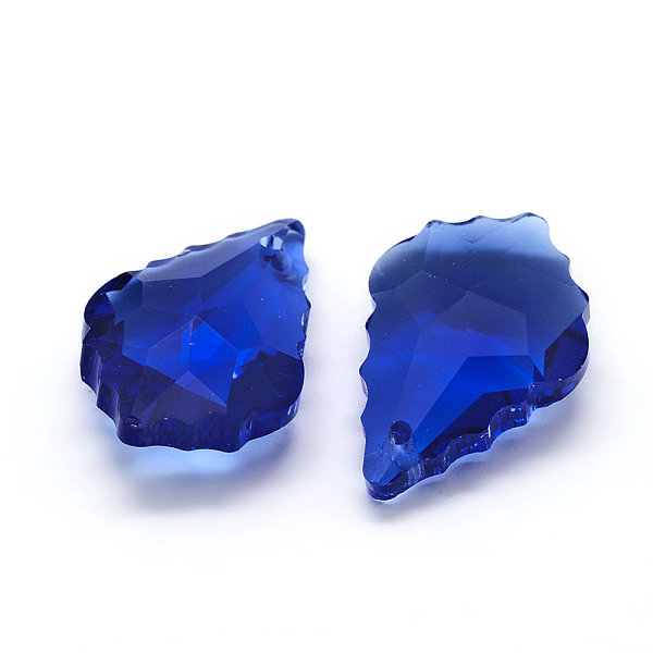 

PandaHall Faceted Glass Pendants, Leaf, Royal Blue, 22x15.5x8.5mm, Hole: 1mm Glass Leaf Blue