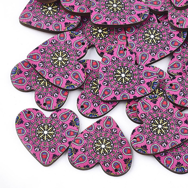 

PandaHall Printed Basswood Pendants, Back Random Color, Heart, Hot Pink, 33x34.5x3mm, Hole: 1.6mm Wood Heart Pink