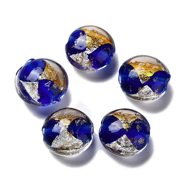

PandaHall Handmade Lampwork Beads, with Gold Foil, Oval, Medium Blue, 11~12x11.5~12.5x7~7.5mm, Hole: 2mm Lampwork Oval