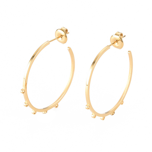 

PandaHall 304 Stainless Steel Stud Earring Findings, Ear Wire, with Earring Backs/Ear Nut and Loop, Real 14K Gold Plated, 30x29x1mm, Hole...
