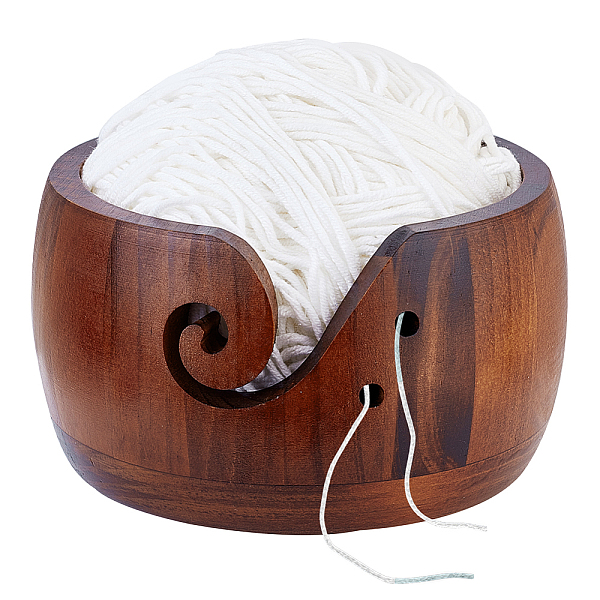 PandaHall AHANDMAKER Wooden Yarn Bowl, Handmade Wooden Yarn Storage Bowl with Holes for Yarn Balls & Skeins Knitting Bowl Holder Knitting...