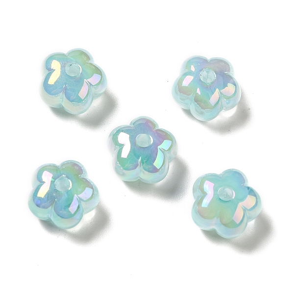 

PandaHall UV Plating Rainbow Iridescent Acrylic Beads, Flower, Pale Turquoise, 13.7x14x8.5mm, Hole: 2.6mm Acrylic Flower