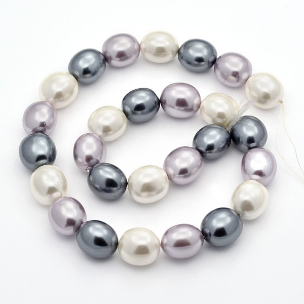 

PandaHall Oval Shell Pearl Bead Strands, Mixed Color, 15x13x12mm, Hole: 1mm, about 27pcs/strand, 15.7 inch Shell Pearl Oval Multicolor