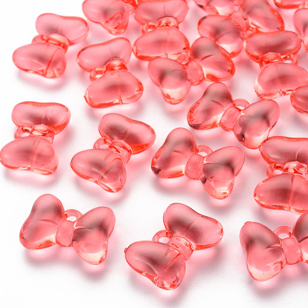 

PandaHall Transparent Acrylic Pendants, Bowknot, Salmon, 21x29x10.5mm, Hole: 2.5mm, about 118pcs/500g Acrylic Bowknot Red