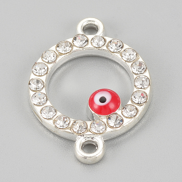 

PandaHall Alloy Rhinestone Links connectors, Cadmium Free & Lead Free, Ring with Evil Eye, Red, Silver Color Plated, 19.5x14x2mm, Hole: 1mm...
