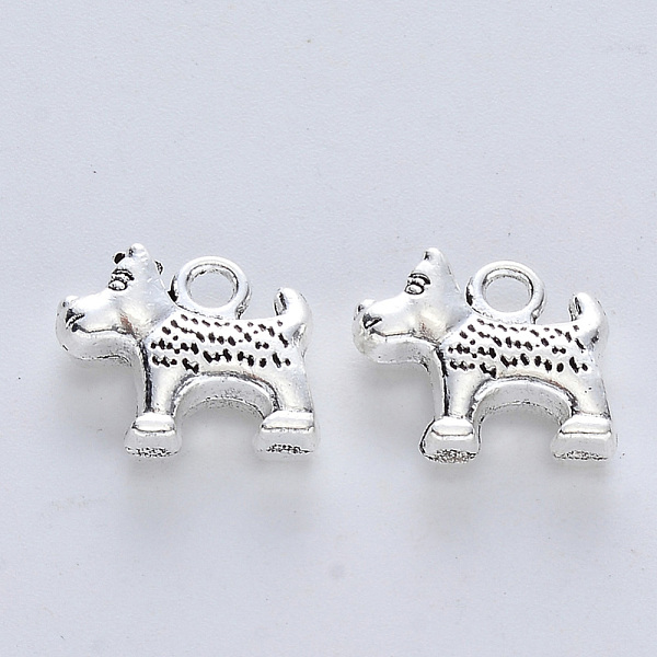 

PandaHall Tibetan Style Alloy Pendants, Cadmium Free & Lead Free, Dog, Antique Silver, 12.5x14x4.5mm, Hole: 2mm, about 240pcs/500g Alloy Dog