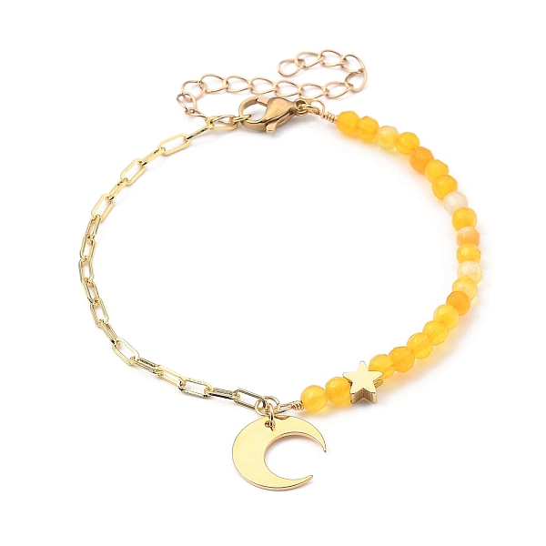 

PandaHall Brass Charm Bracelets, with Dyed Natural Agate Beads and 304 Stainless Steel Lobster Claw Clasps, Moon, Golden, Gold, 7-7/8 inch...