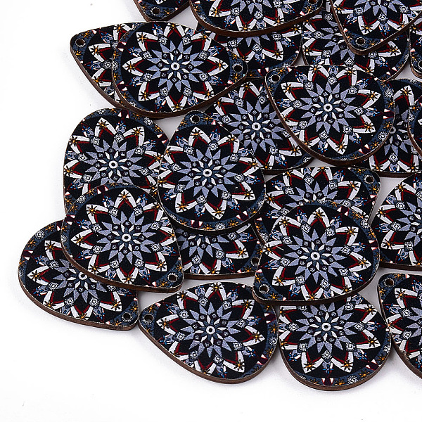 

PandaHall Printed Basswood Pendants, Back Random Color, teardrop, Black, 34.5x27x3mm, Hole: 1.8mm Wood Teardrop Black