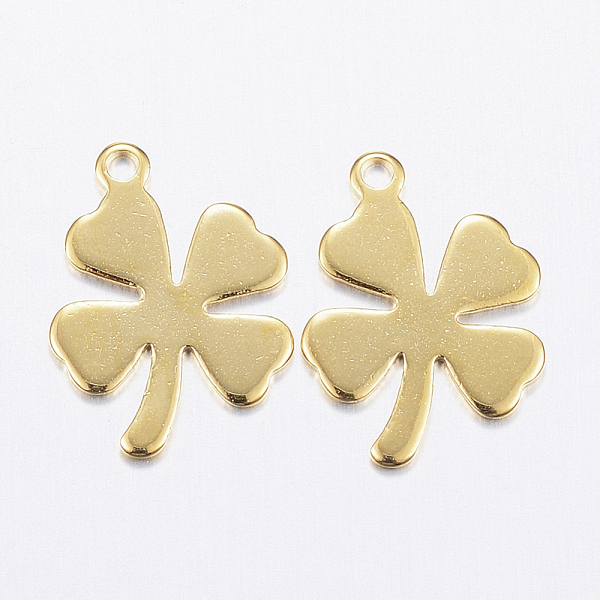 

PandaHall 304 Stainless Steel Charms, Clover, Real 24K Gold Plated, 13.5x10x0.8mm, Hole: 1mm 304 Stainless Steel Clover