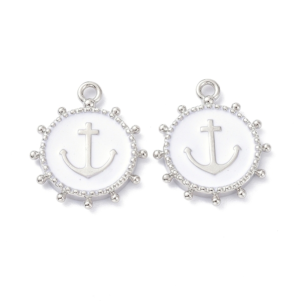

PandaHall Eco-Friendly Stainless Steel Enamel Pendants, Platinum, Long-Lasting Plated, Flat Round with Anchor, White, 20x16.5x2.2mm, Hole...