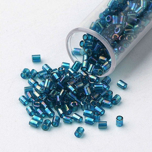 

PandaHall TOHO Transparent Glass Bugle Beads, Round Hole, Dyed, Colors Lustered, (167BD) Transparent AB Teal, 2x1.7~1.8mm, Hole: 1mm, about..., Cyan