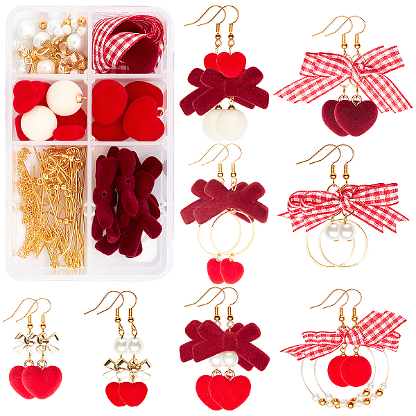 PandaHall SUNNYCLUE 123 Pieces DIY Fashion Valentine's Day Earring Making Kits, Including Flocky Acrylic Beads & Pendants, Satin Ribbon...