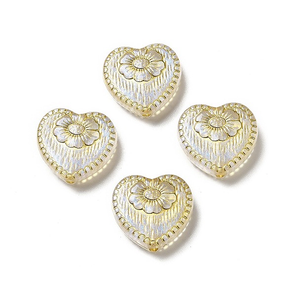

PandaHall Plating Acrylic Beads, Golden Metal Enlaced, Heart with Flower Pattern, White, 17x18x6mm, Hole: 1.6mm Acrylic Flower White