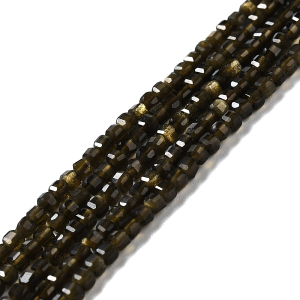 

PandaHall Natural Golden Sheen Obsidian Beads Strands, Faceted, Cube, 2.5x2.5x2.5mm, Hole: 0.7mm, about 170pcs/strand, 15.35''(39cm) Golden...