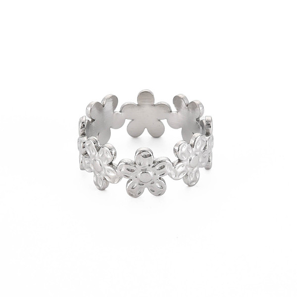 

PandaHall 304 Stainless Steel Flower Wrap Open Cuff Ring for Women, Stainless Steel Color, US Size 8(18.1mm) 304 Stainless Steel
