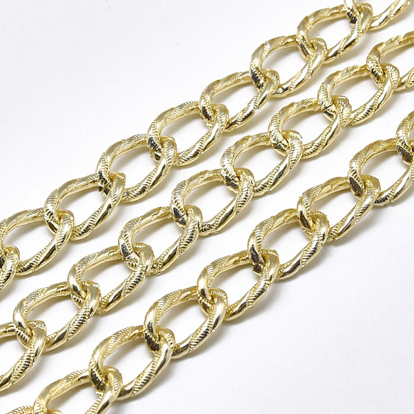 

PandaHall Aluminium Curb Chains, Textured, with Spool, Unwelded, Light Gold, 15x10x2mm, about 65.61 Feet(20m)/roll Aluminum