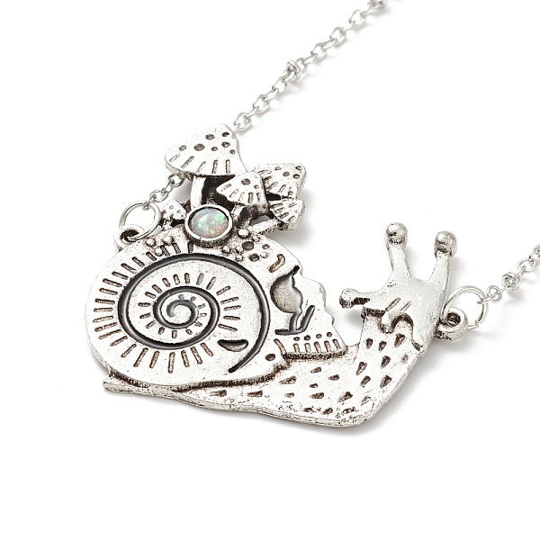 Alloy Snail With Mushroom Pendant Necklace With Resin Beaded