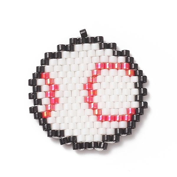 

PandaHall Handmade Loom Pattern MIYUKI Seed Beads, Sport Theme Pendants, Baseball Pattern, 24x23x1.8mm, Hole: 0.7mm Glass Baseball Red
