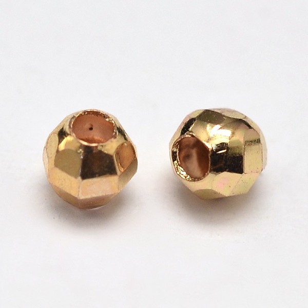 

PandaHall Rack Plating and Vacuum Plating Brass Round Faceted Spacer Beads, Light Gold, 3mm, Hole: 1mm Brass Round