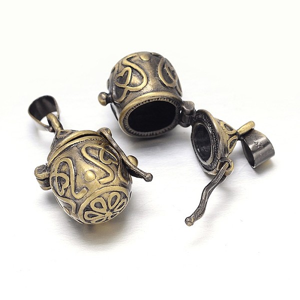 

PandaHall Carved Pot Rack Plating Brass Prayer Box Pendants, Wish Box, Nickel Free, Antique Bronze, 21x12x15mm, Hole: 5x3mm Brass