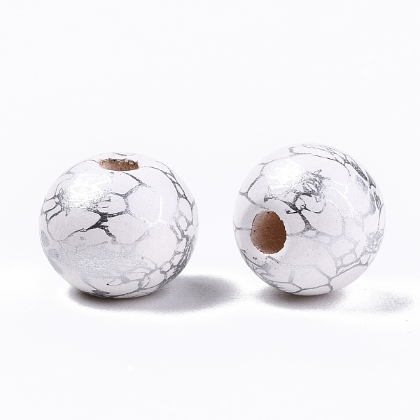 

PandaHall Spray Painted Natural Wooden Beads, Round with Crack Pattern, Silver, 10x9mm, Hole: 2mm Wood Round Silver