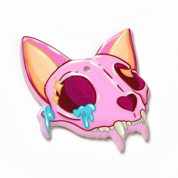 

PandaHall Halloween Printed Acrylic Pendants, Cat Pattern, 42x36x2.3mm, Hole: 1.8mm Acrylic Cat Shape Pink