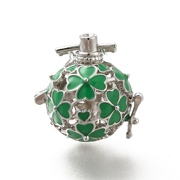 

PandaHall Alloy Enamel Bead Cage Pendants, Hollow Clover Charm, for Chime Ball Pendant Necklaces Making, Platinum, Green, 34mm, Hole: 6x3mm...
