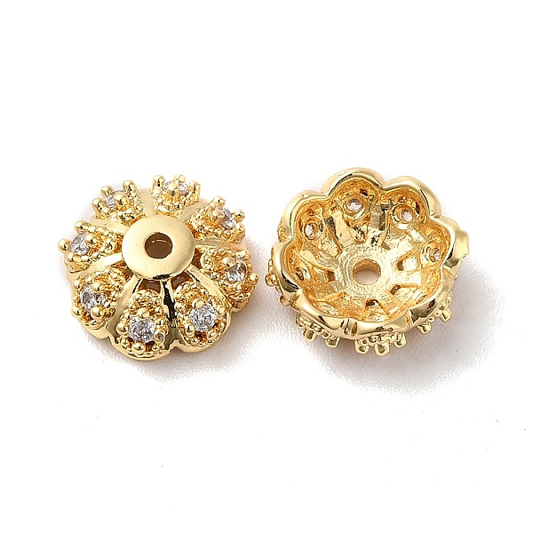 

PandaHall Brass Micro Pave Cubic Zirconia Bead Cap, Multi-Petal, Real 18K Gold Plated, 11x4mm, Hole: 1.2mm Brass+Cubic Zirconia Clear