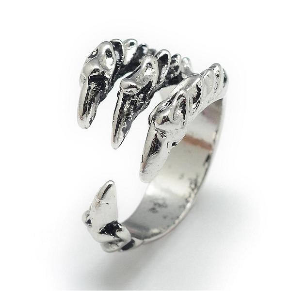 

PandaHall Adjustable Alloy Cuff Finger Rings, Eagle Claw, Size 8, Antique Silver, 18mm Alloy