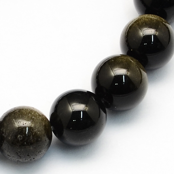 Brillance Dorée Naturelle Perles Rondes Obsidienne Brins