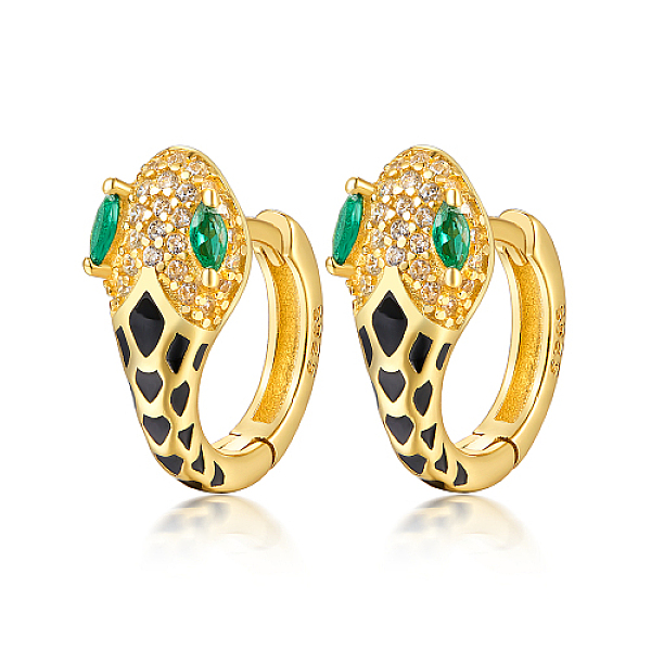 

PandaHall Snake Shape 925 Sterling Silver Hoop Earrings, with Green Cubic Zirconia, Golden, 6mm Sterling Silver Snake Green