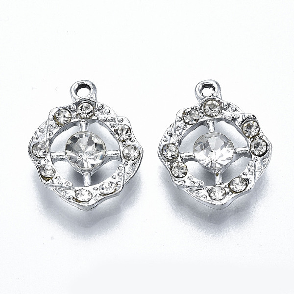 

PandaHall UV Plated Alloy Pendants, with Crystal Rhinestone, Cadmium Free & Lead Free, Flower, Platinum, 21.5x17x5mm, Hole: 1.8mm..., Clear
